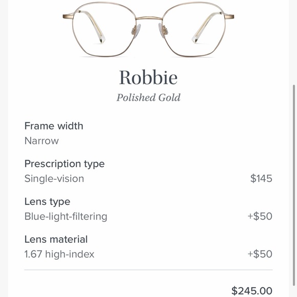 Warby Parker Robbie Polished Gold Glasses - Picture 2 of 3